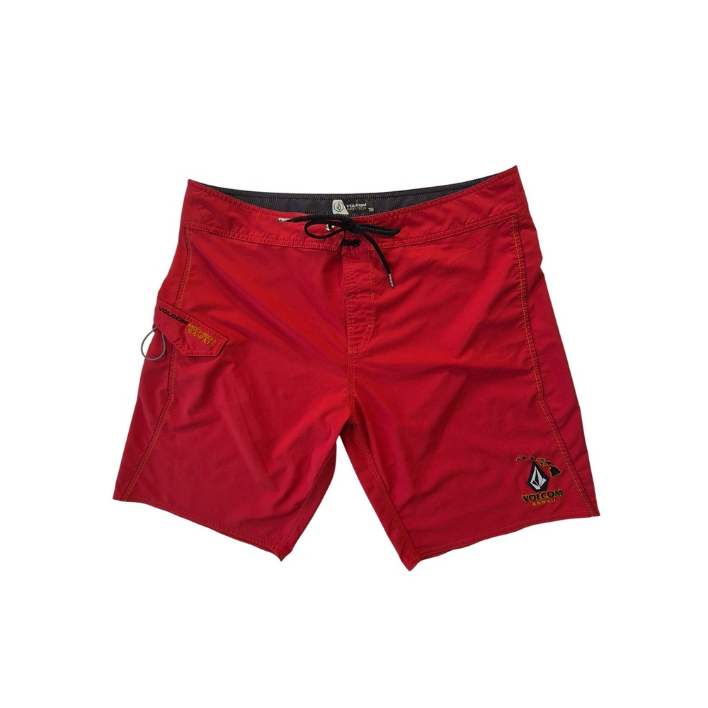 Volcom Mod-Tech Hawaii Board Shorts Red Surf Swim Trunks Men's 38